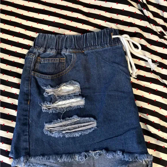Blue Distressed Denim Women Shorts - Picture 2 of 3